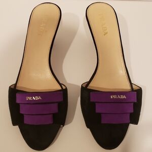 PRADA Black Purple Accent Suede Slide Sandals size 38, Preloved